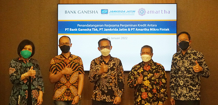 Kerjasama Penjaminan Kredit Untuk UMKM antara Bank Ganesha, Jamkrida Jatim dan Amartha