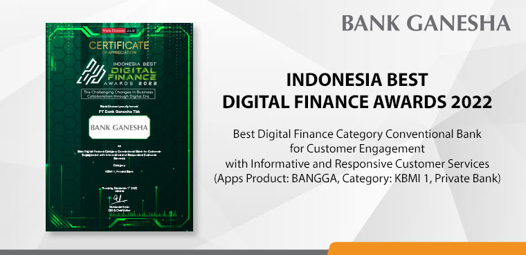 Bank Ganesha Menerima Penghargaan Indonesia Best Digital Finance Awards 2022