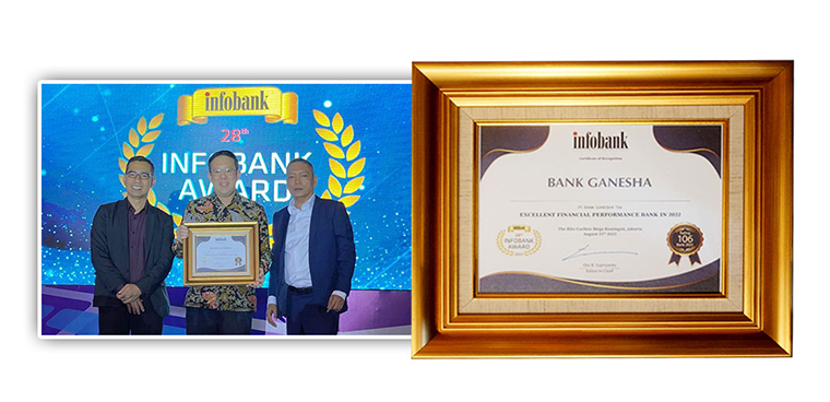 Bank Ganesha mendapatkan penghargaan Excellent Financial Performance Bank