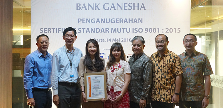 Bank Ganesha Raih Sertifikasi Standar Mutu ISO 9001:2015   